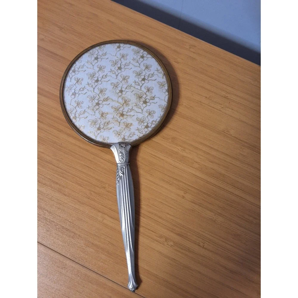 Vintage Hand Mirror Embroidered Metallic Gold. 12